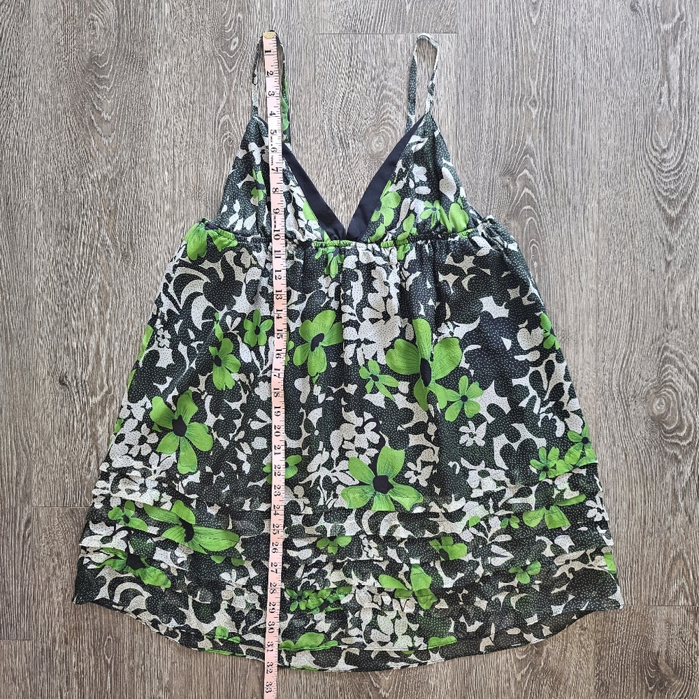 Solemio Green Floral Polka Dot Tiered Ruffle Cami Top Dress M - Picture 6 of 6